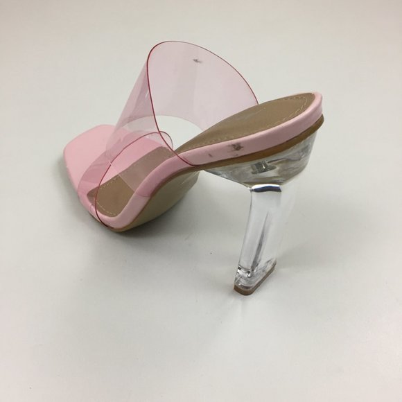 NWOB NASTY GAL Clear Block Heel Pink Transparent Straps Shoes - Picture 5 of 9
